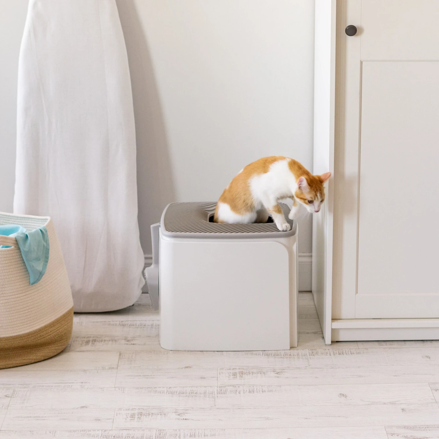 IRIS USA Premium Square Top Entry Cat Litter Box With Scoop, White & Gray, Large - Image 7