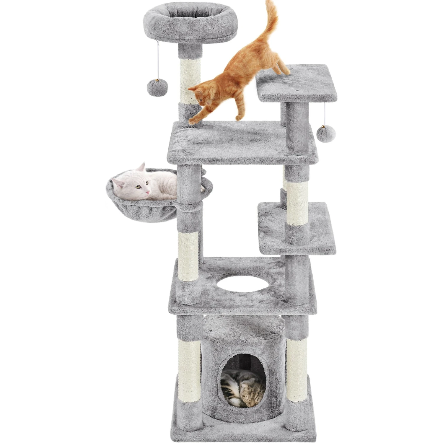 Yaheetech 4-Level Cat Tree, 56.5-in, Medium, Light Gray - Image 2