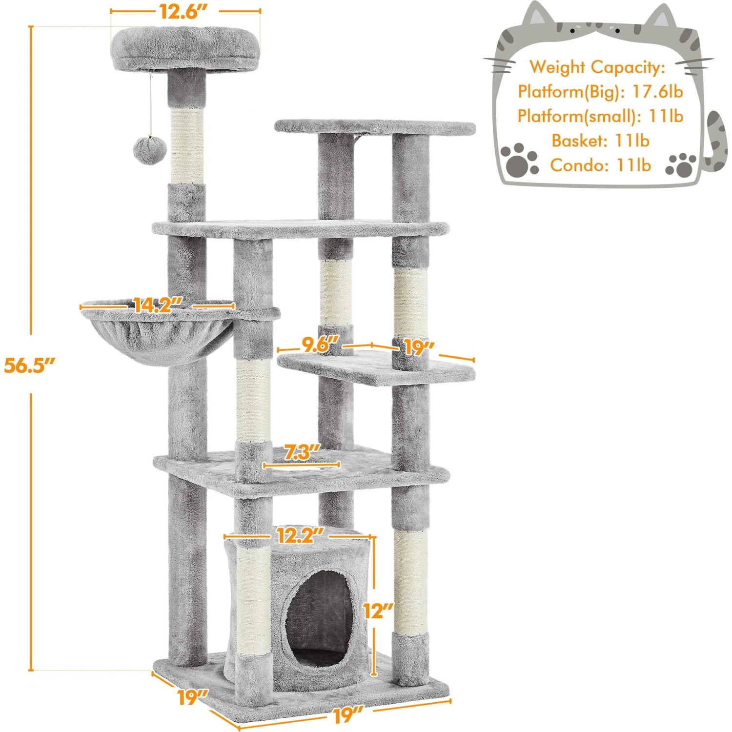 Yaheetech 4-Level Cat Tree, 56.5-in, Medium, Light Gray - Image 3