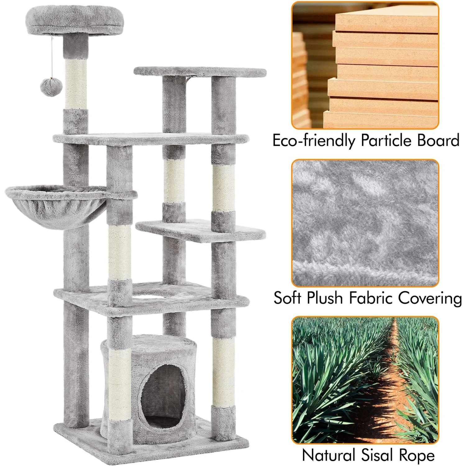 Yaheetech 4-Level Cat Tree, 56.5-in, Medium, Light Gray - Image 5