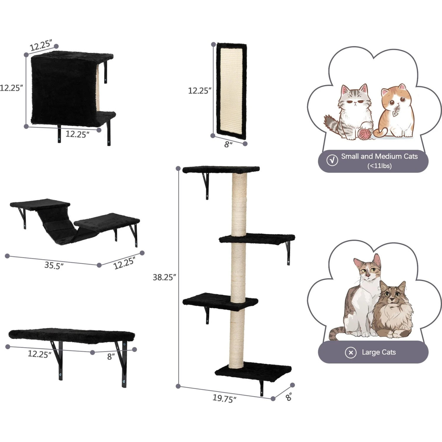Coziwow Wall Mounted Shelves Set Cat Tree & Frisco Wooden Wall Mounted Stainless Steel Cat Feeding Station With Bowl - Image 3