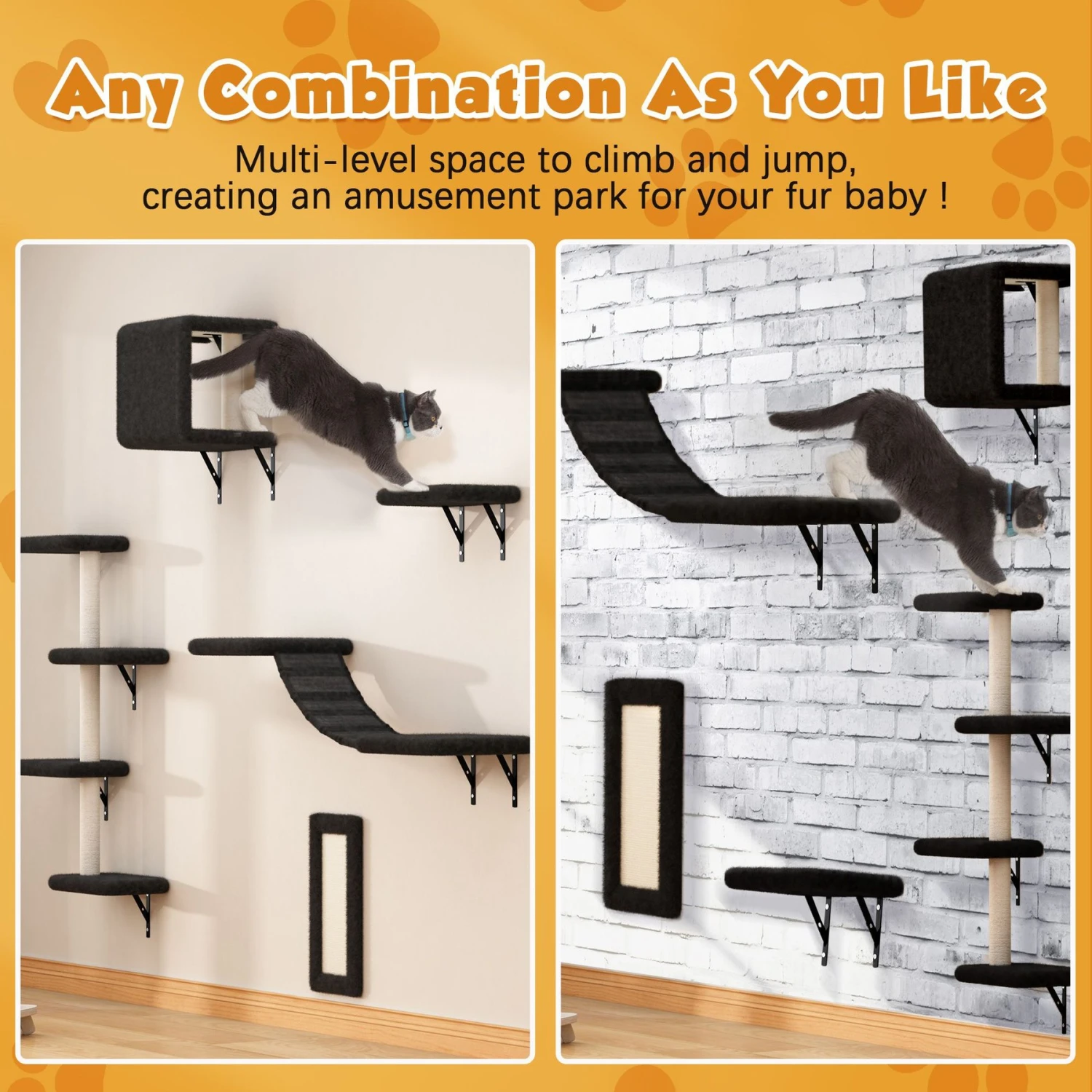 Coziwow Wall Mounted Shelves Set Cat Tree & Frisco Wooden Wall Mounted Stainless Steel Cat Feeding Station With Bowl - Image 5